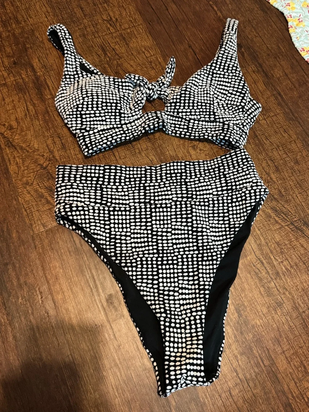 Aerie Black and White Polka Dot High-Waist Bikini Set